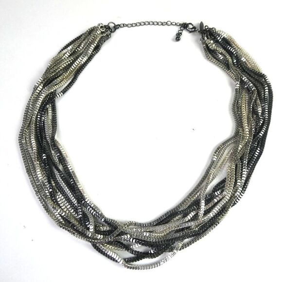 NY & Co. New York And Company Multi Strand Box Chain Silver Statement Necklace - Picture 1 of 9